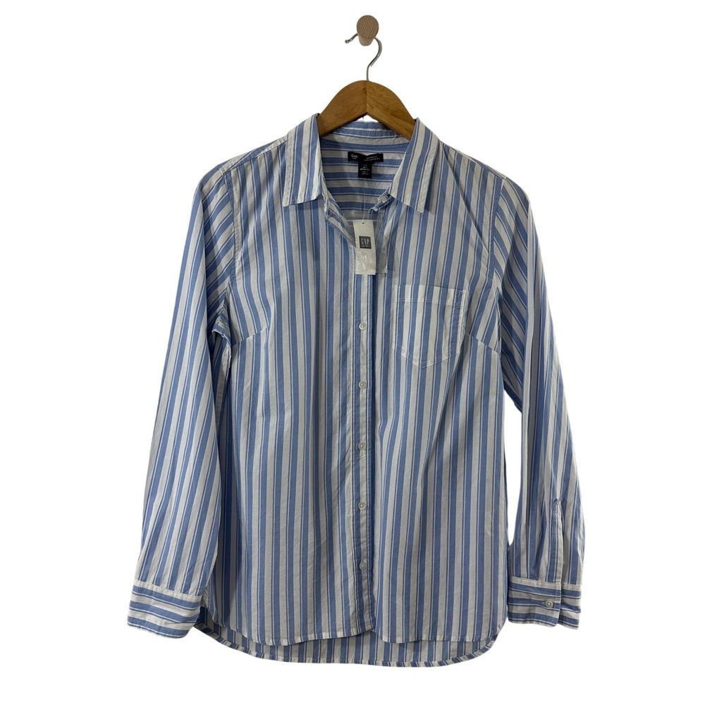 Gap Factory Women's Blue White Striped Boyfriend Fit Cotton Button Down Shirt S